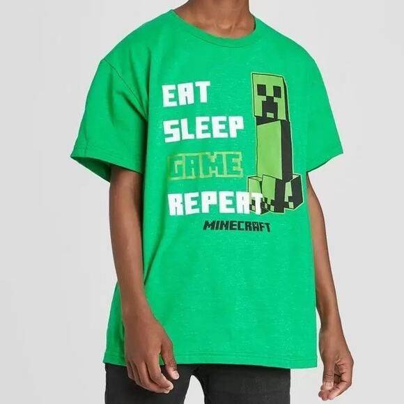 Minecraft TShirt List Short Sleeve Green Youth‎ Small Crew Eat Sleep Game Repeat - Picture 3 of 7
